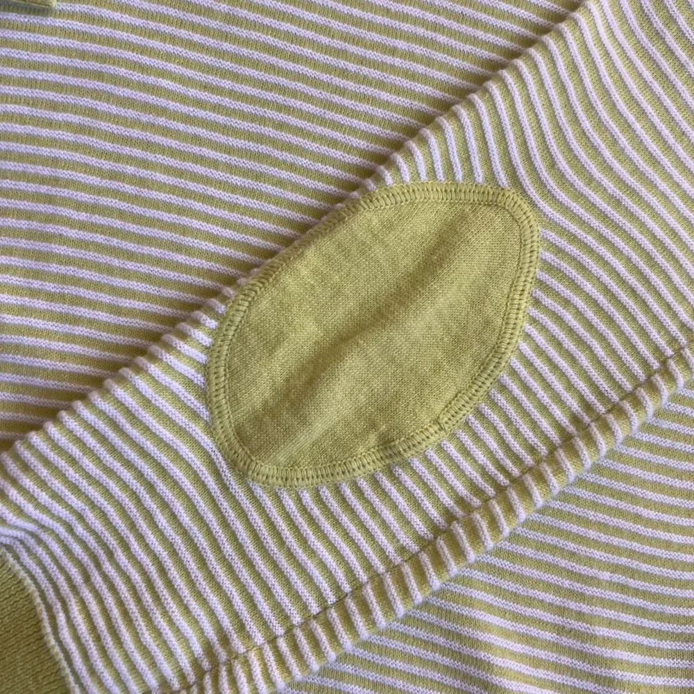 Talbots Striped Tunic‎ Sweater in Kiwi/White Elbow Patches 3/4 Sleeve Sz Small P